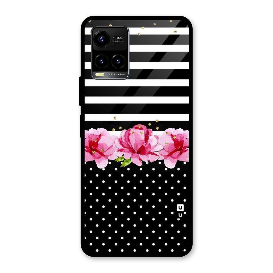 Polka Floral Stripes Glass Back Case for Vivo Y21T