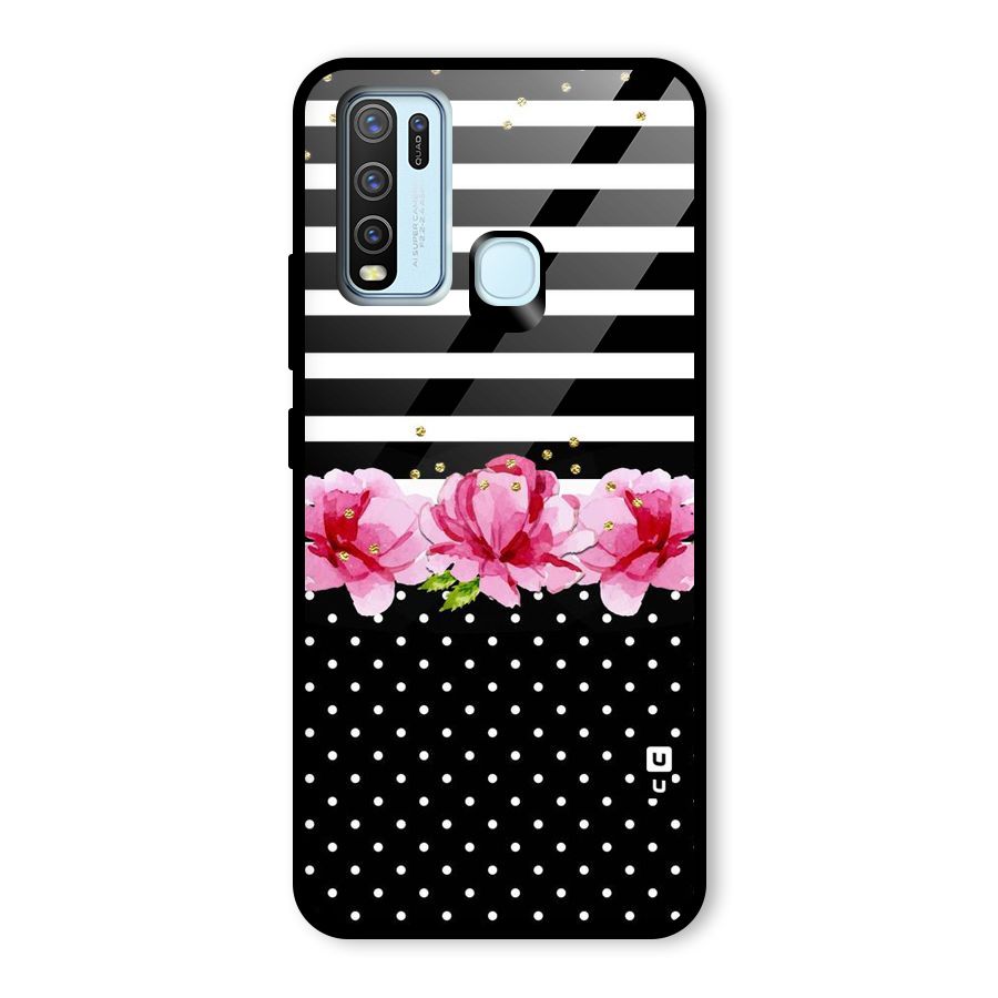 Polka Floral Stripes Glass Back Case for Vivo Y50