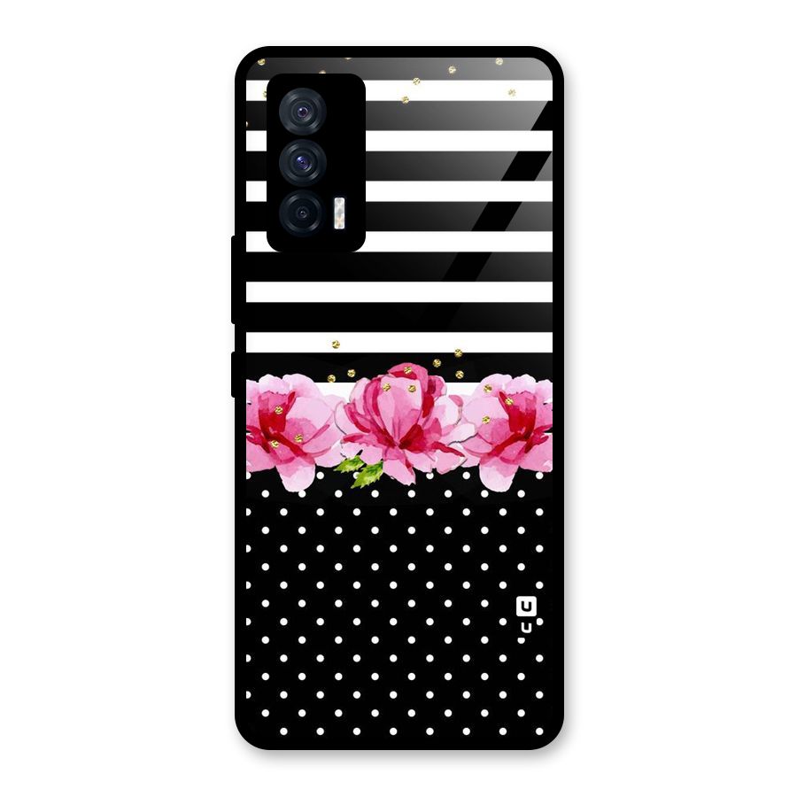 Polka Floral Stripes Glass Back Case for Vivo iQOO 7 5G