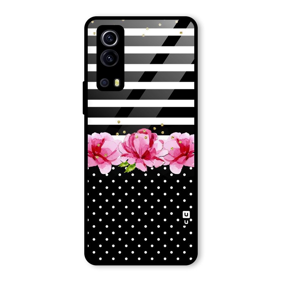 Polka Floral Stripes Glass Back Case for Vivo iQOO Z3