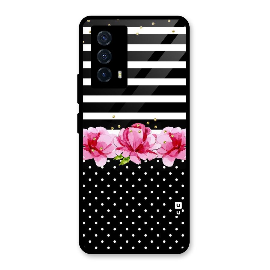Polka Floral Stripes Glass Back Case for Vivo iQOO Z5