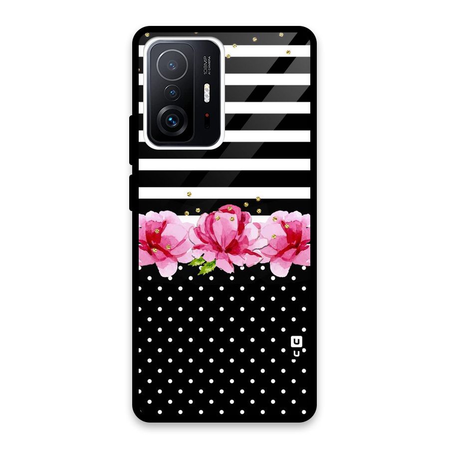Polka Floral Stripes Glass Back Case for Xiaomi 11T Pro