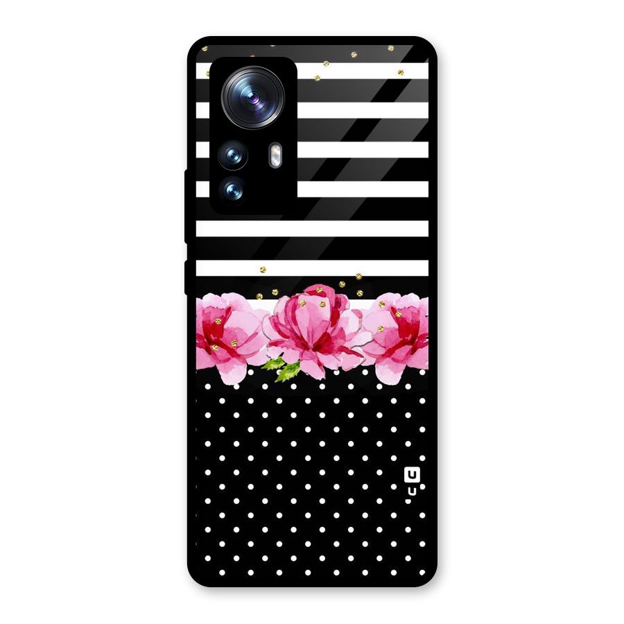 Polka Floral Stripes Glass Back Case for Xiaomi 12 Pro