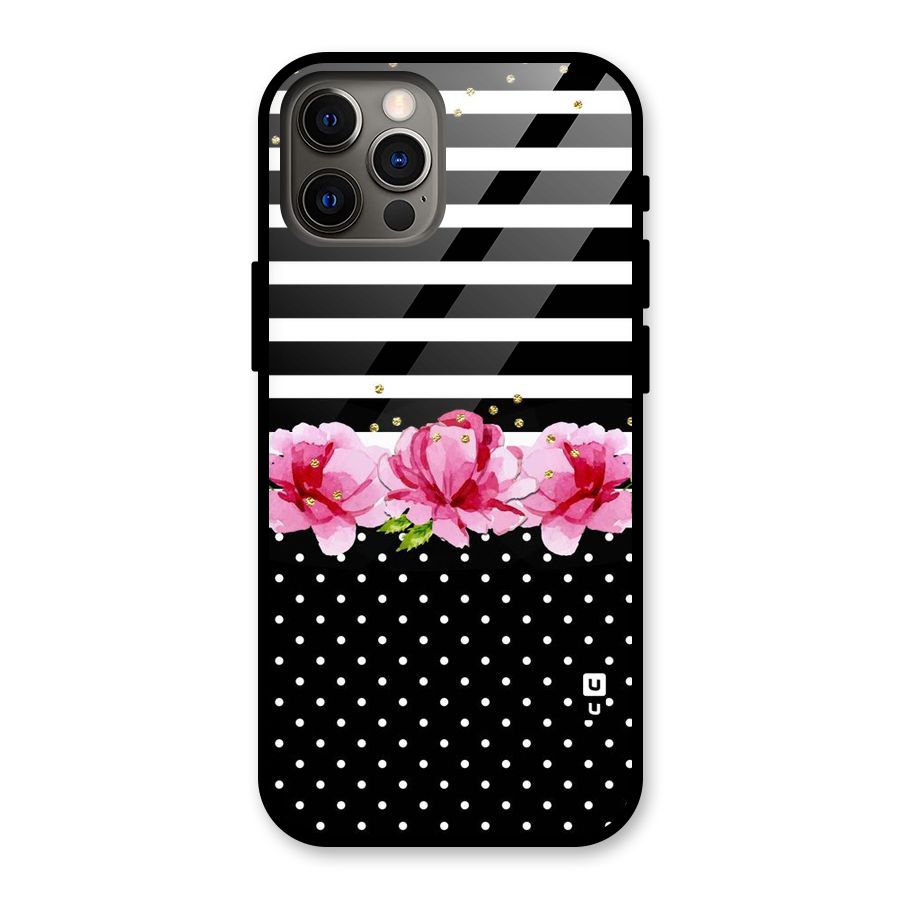 Polka Floral Stripes Glass Back Case for iPhone 12 Pro