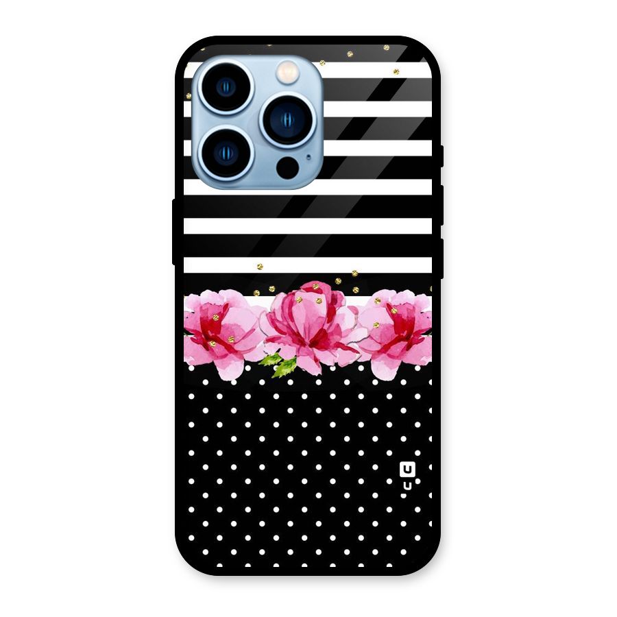 Polka Floral Stripes Glass Back Case for iPhone 13 Pro