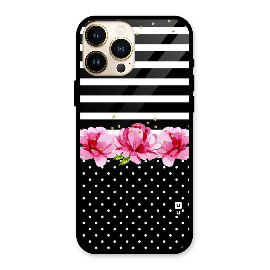 Polka Floral Stripes Glass Back Case for iPhone 13 Pro Max