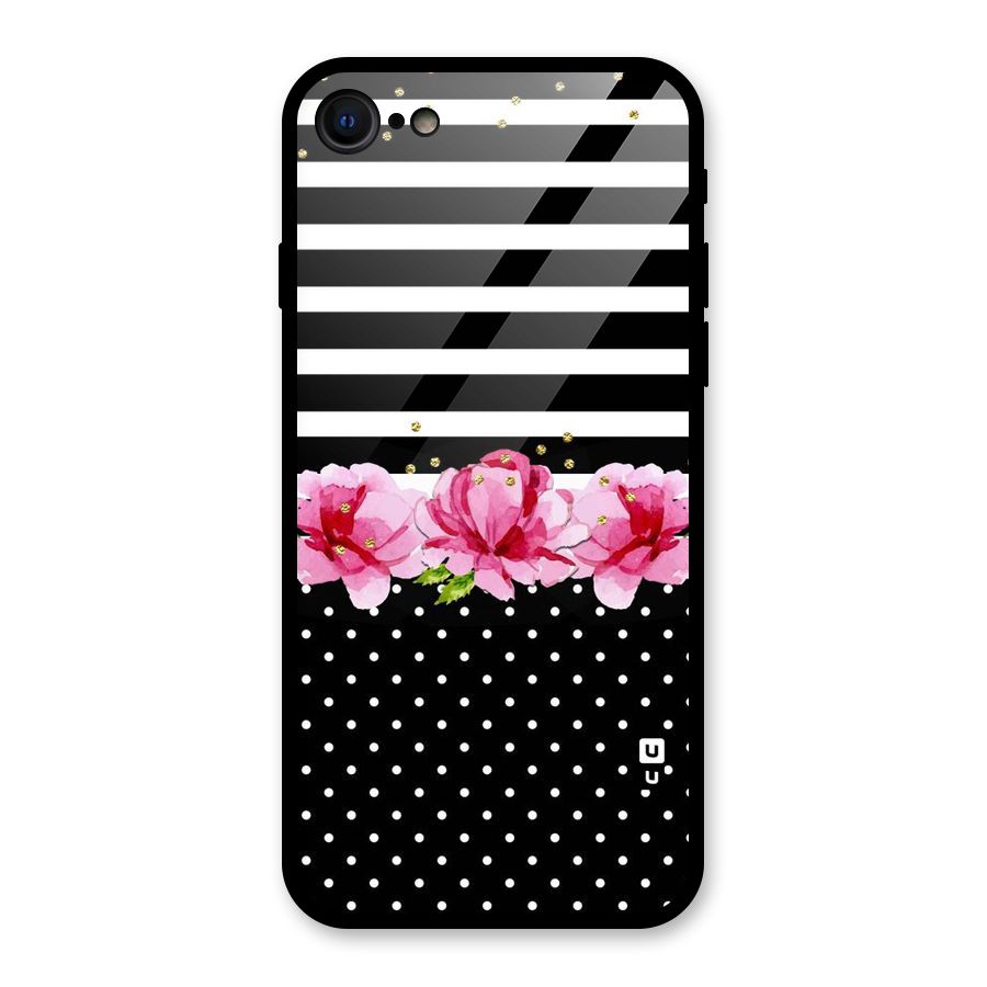 Polka Floral Stripes Glass Back Case for iPhone SE 2022