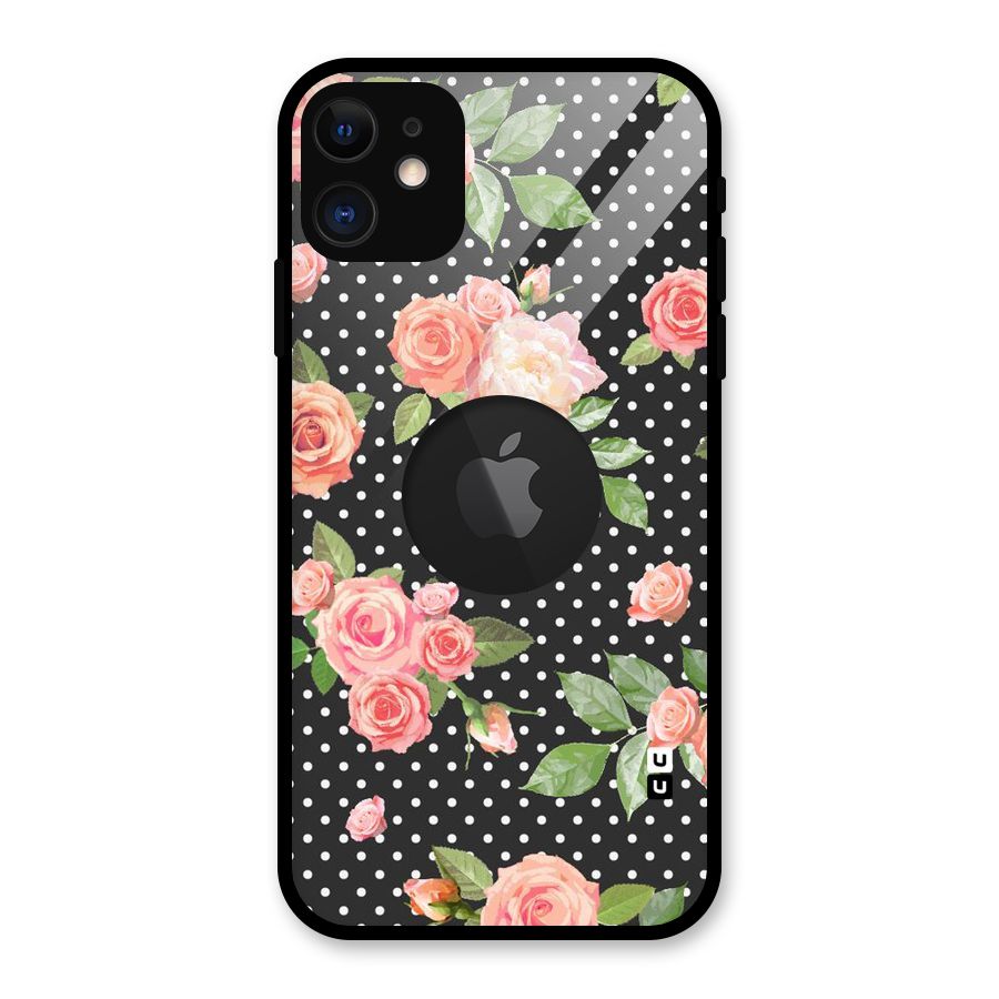 Polka Peach Glass Back Case for iPhone 11 Logo Cut