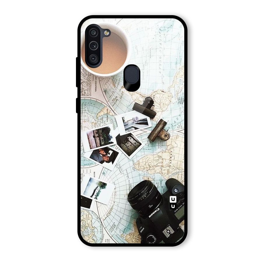 Post Stamps Travel Glass Back Case for Galaxy M11