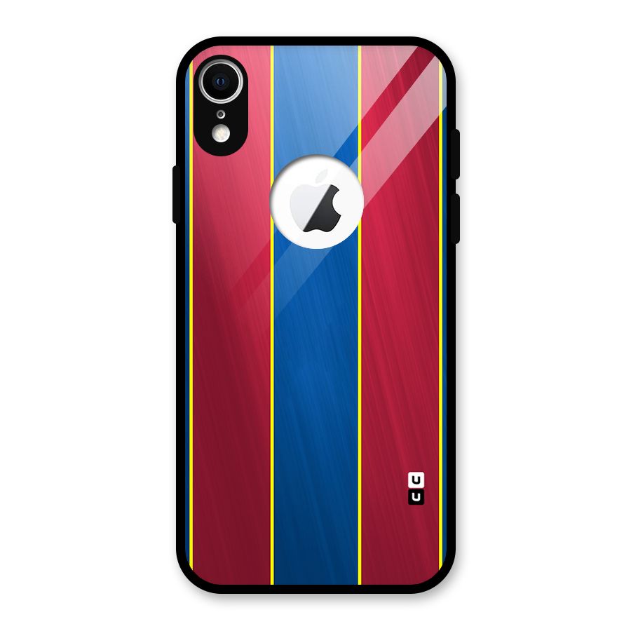Premium Vertical Stripes Glass Back Case for iPhone XR Logo Cut