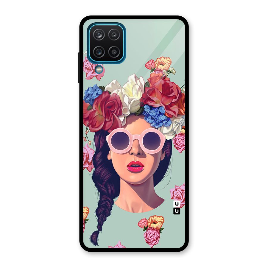 Pretty Girl Florals Illustration Art Glass Back Case for Galaxy A12