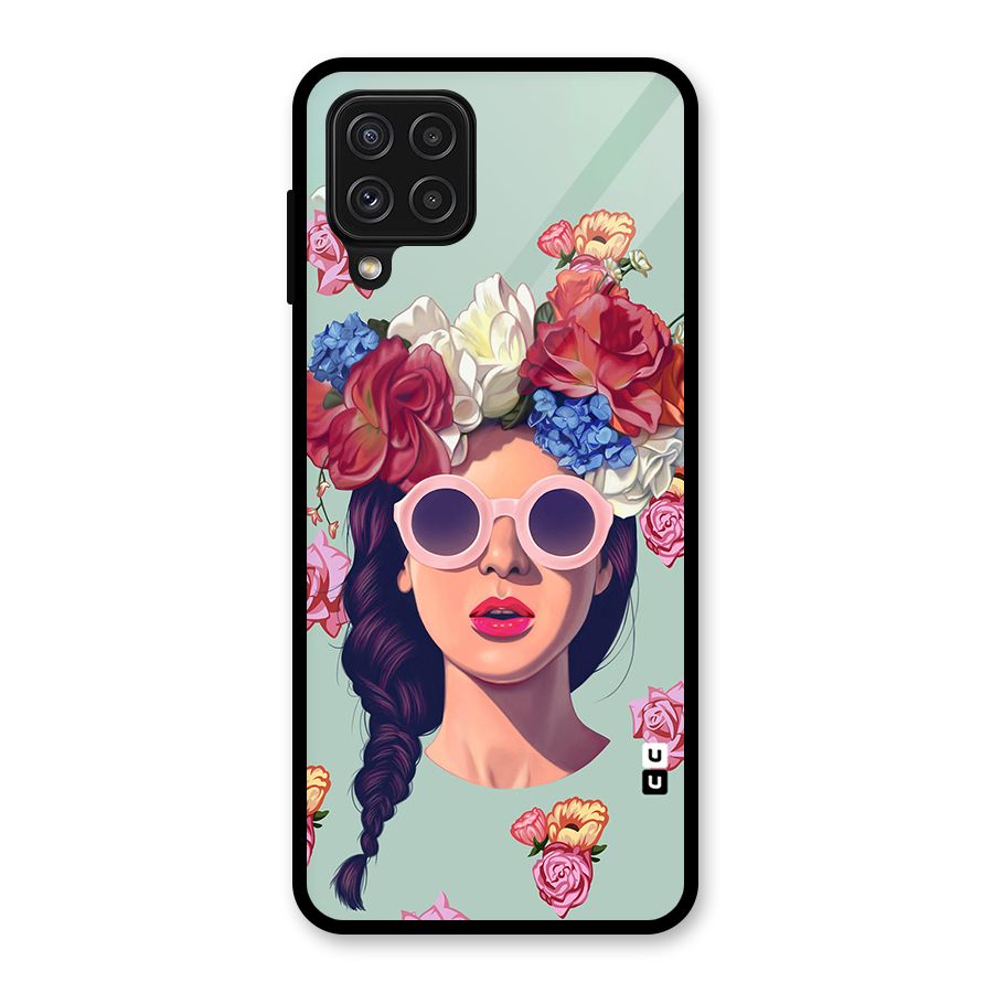 Pretty Girl Florals Illustration Art Glass Back Case for Galaxy A22 4G