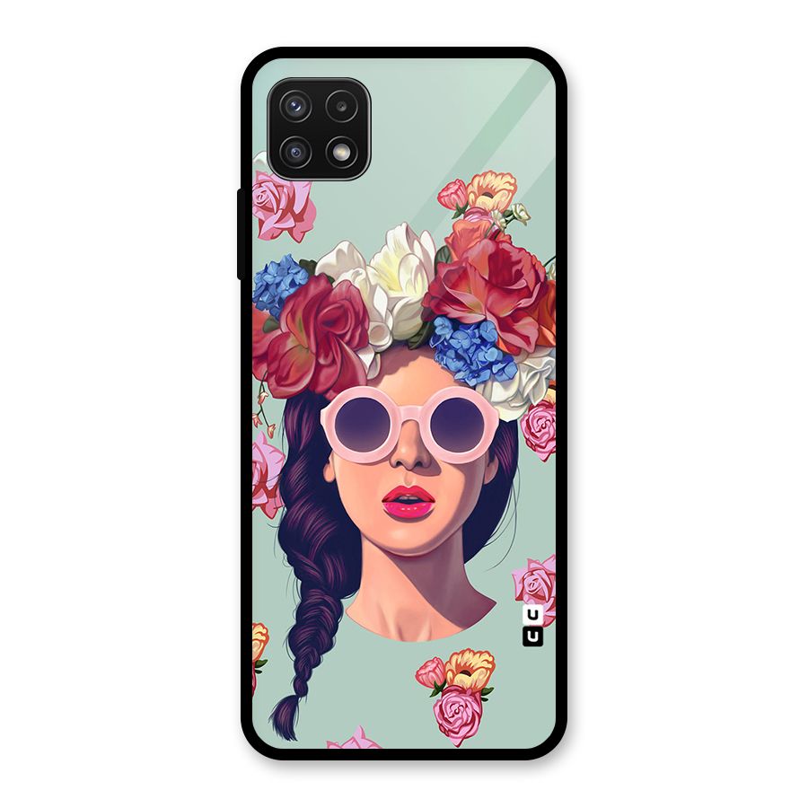 Pretty Girl Florals Illustration Art Glass Back Case for Galaxy A22 5G