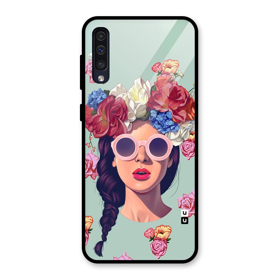 Pretty Girl Florals Illustration Art Glass Back Case for Galaxy A50