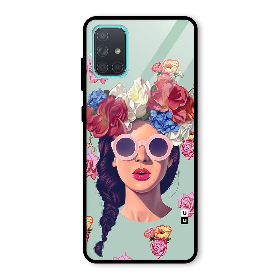 Pretty Girl Florals Illustration Art Glass Back Case for Galaxy A71