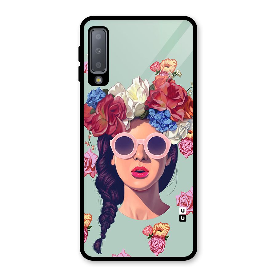 Pretty Girl Florals Illustration Art Glass Back Case for Galaxy A7 (2018)
