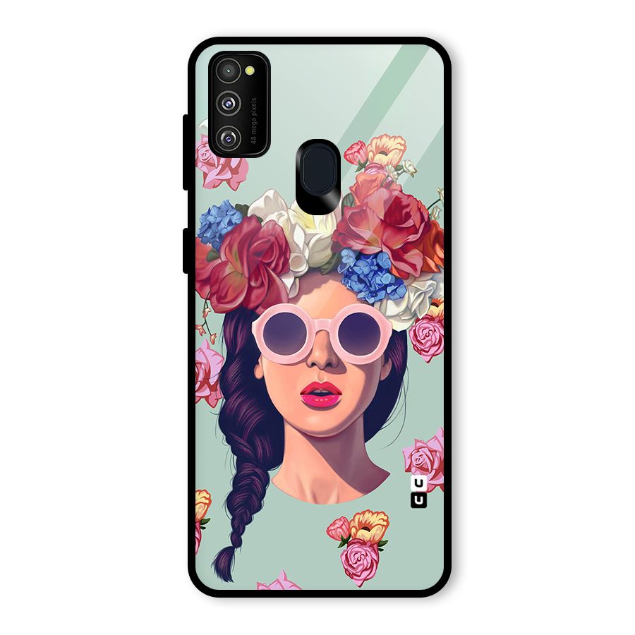 Pretty Girl Florals Illustration Art Glass Back Case for Galaxy M30s