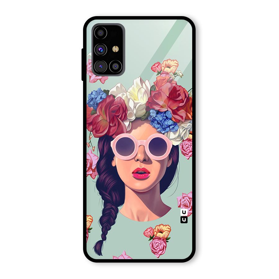 Pretty Girl Florals Illustration Art Glass Back Case for Galaxy M31s