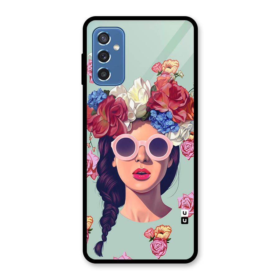 Pretty Girl Florals Illustration Art Glass Back Case for Galaxy M52 5G