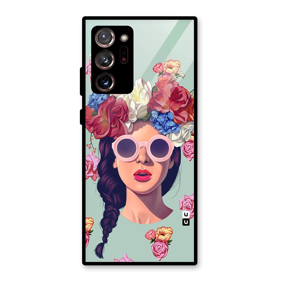 Pretty Girl Florals Illustration Art Glass Back Case for Galaxy Note 20 Ultra