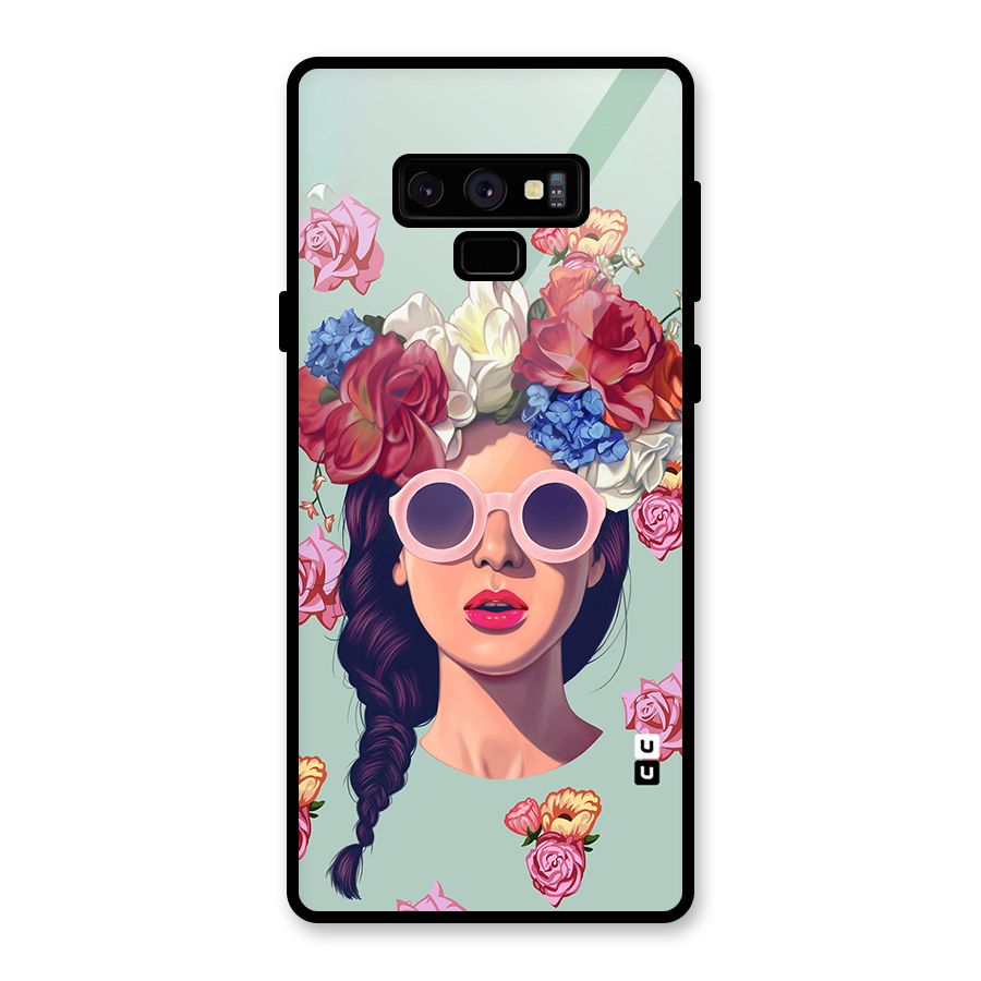 Pretty Girl Florals Illustration Art Glass Back Case for Galaxy Note 9