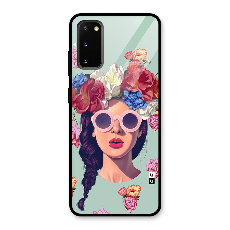 Pretty Girl Florals Illustration Art Glass Back Case for Galaxy S20