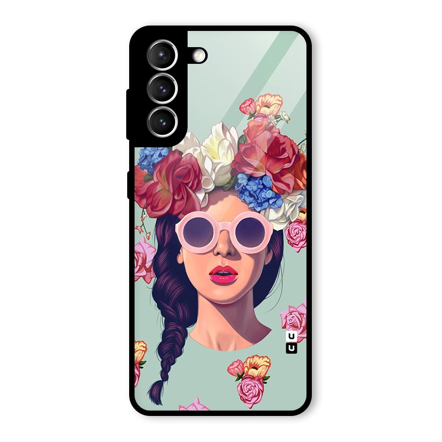 Pretty Girl Florals Illustration Art Glass Back Case for Galaxy S21 5G