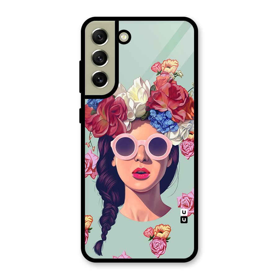 Pretty Girl Florals Illustration Art Glass Back Case for Galaxy S21 FE 5G