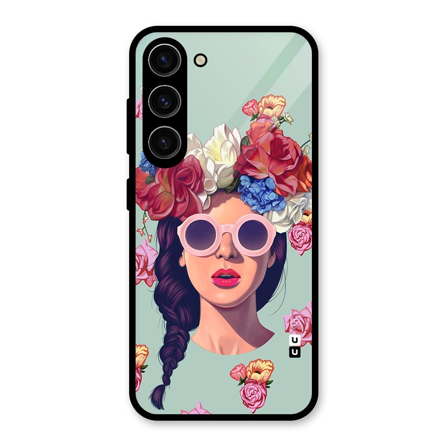 Pretty Girl Florals Illustration Art Glass Back Case for Galaxy S23