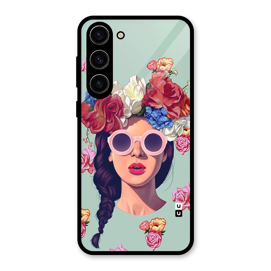 Pretty Girl Florals Illustration Art Glass Back Case for Galaxy S23 Plus