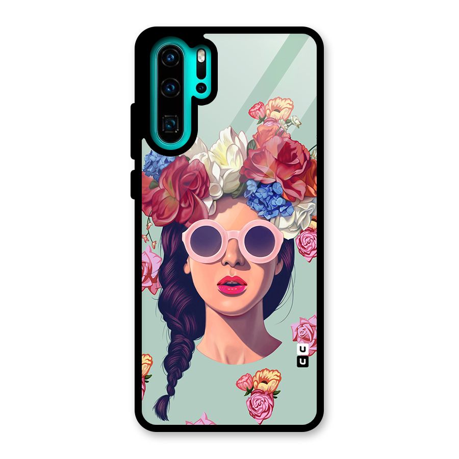 Pretty Girl Florals Illustration Art Glass Back Case for Huawei P30 Pro