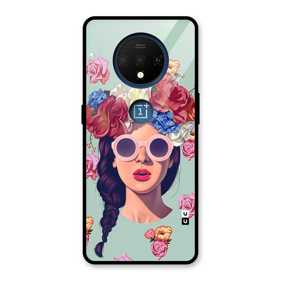 Pretty Girl Florals Illustration Art Glass Back Case for OnePlus 7T