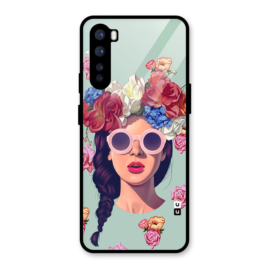 Pretty Girl Florals Illustration Art Glass Back Case for OnePlus Nord