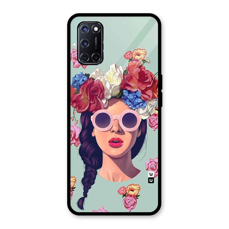 Pretty Girl Florals Illustration Art Glass Back Case for Oppo A52