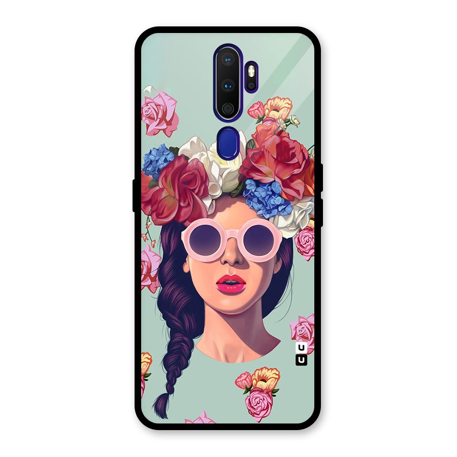 Pretty Girl Florals Illustration Art Glass Back Case for Oppo A9 (2020)