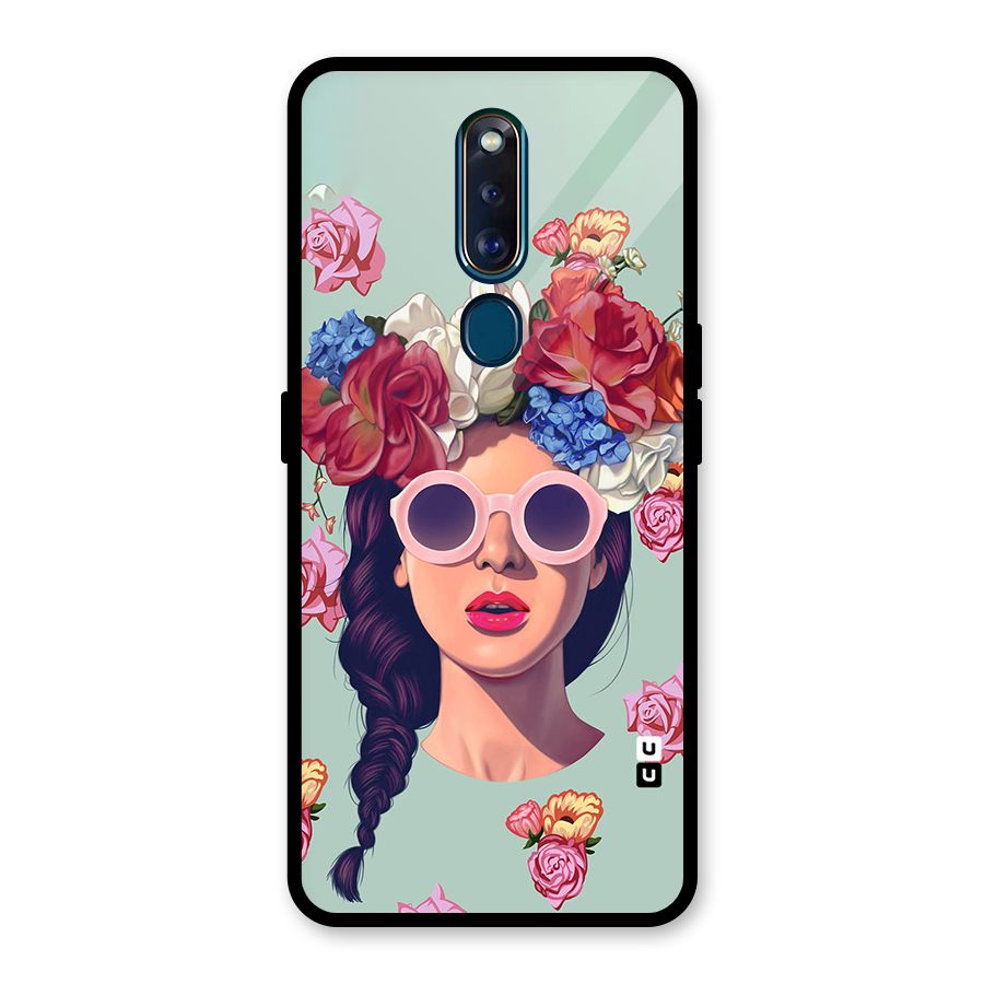 Pretty Girl Florals Illustration Art Glass Back Case for Oppo F11 Pro
