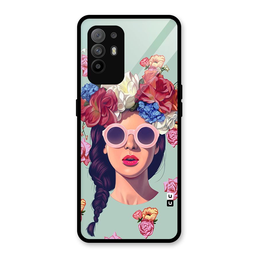 Pretty Girl Florals Illustration Art Glass Back Case for Oppo F19 Pro Plus 5G