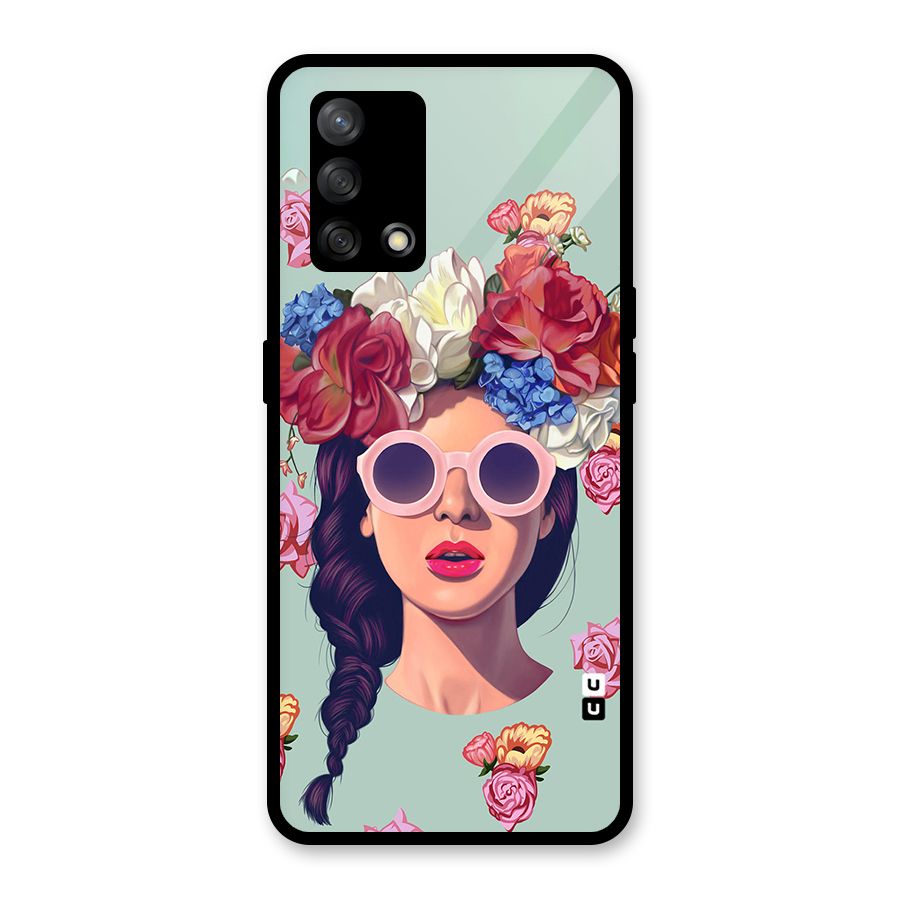 Pretty Girl Florals Illustration Art Glass Back Case for Oppo F19s