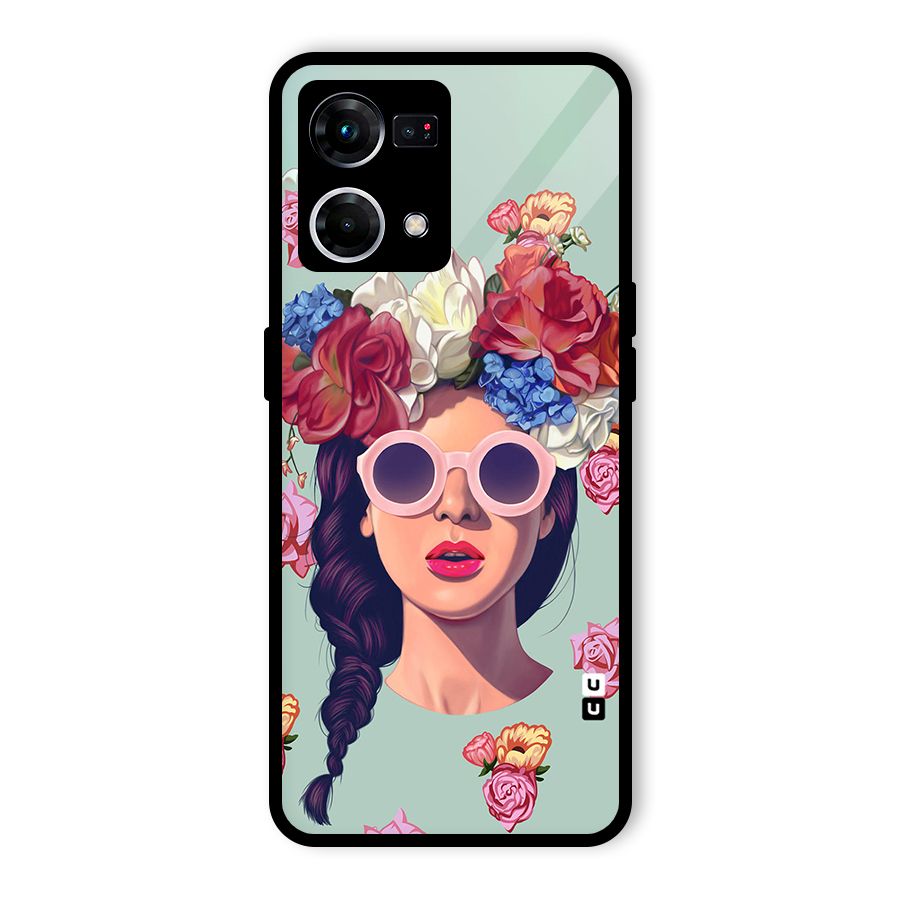 Pretty Girl Florals Illustration Art Glass Back Case for Oppo F21s Pro 4G