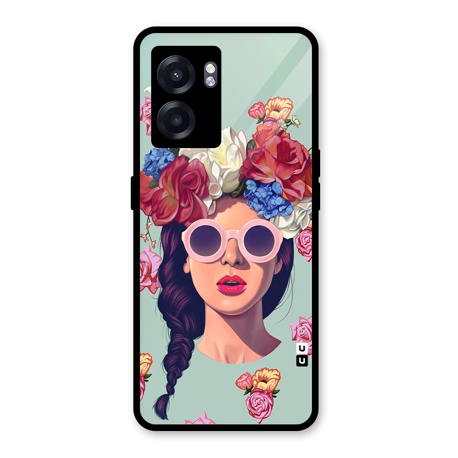 Pretty Girl Florals Illustration Art Glass Back Case for Oppo K10 (5G)