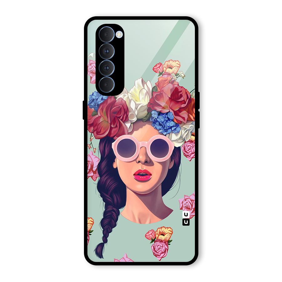 Pretty Girl Florals Illustration Art Glass Back Case for Oppo Reno4 Pro