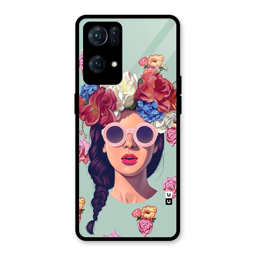 Pretty Girl Florals Illustration Art Glass Back Case for Oppo Reno7 Pro 5G