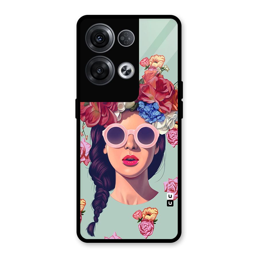 Pretty Girl Florals Illustration Art Glass Back Case for Oppo Reno8 Pro 5G