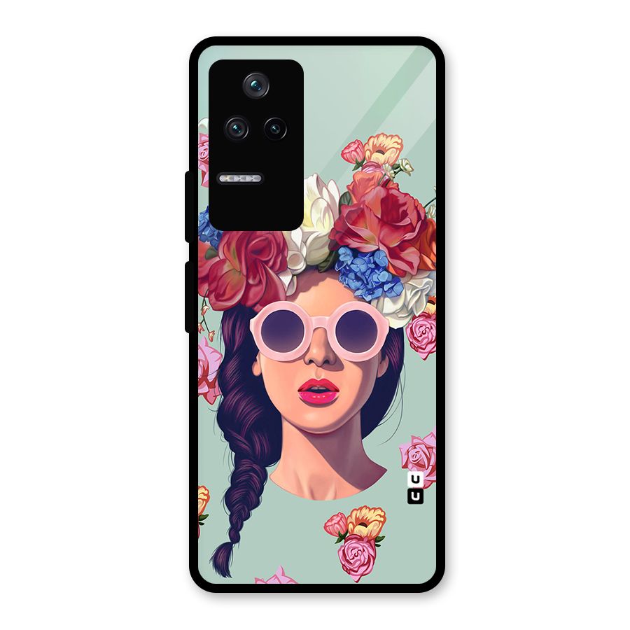 Pretty Girl Florals Illustration Art Glass Back Case for Poco F4 5G