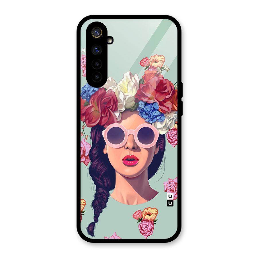 Pretty Girl Florals Illustration Art Glass Back Case for Realme 6