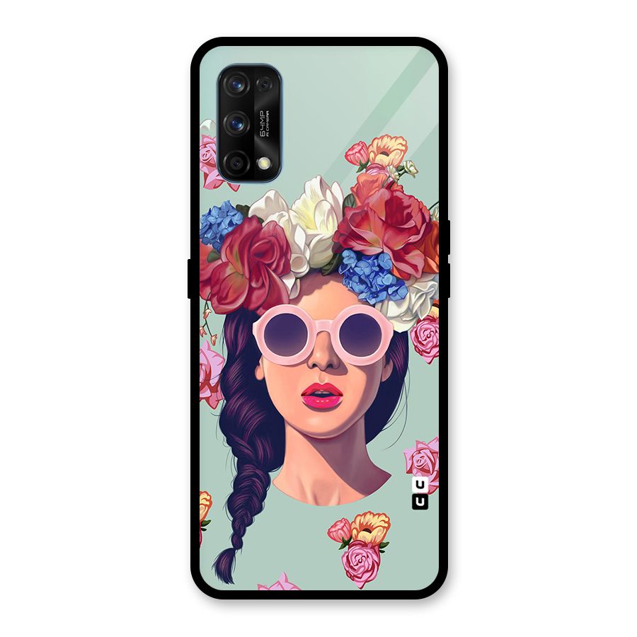 Pretty Girl Florals Illustration Art Glass Back Case for Realme 7 Pro