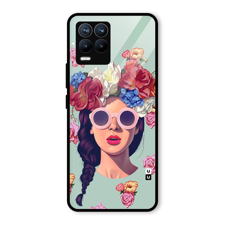 Pretty Girl Florals Illustration Art Glass Back Case for Realme 8 Pro