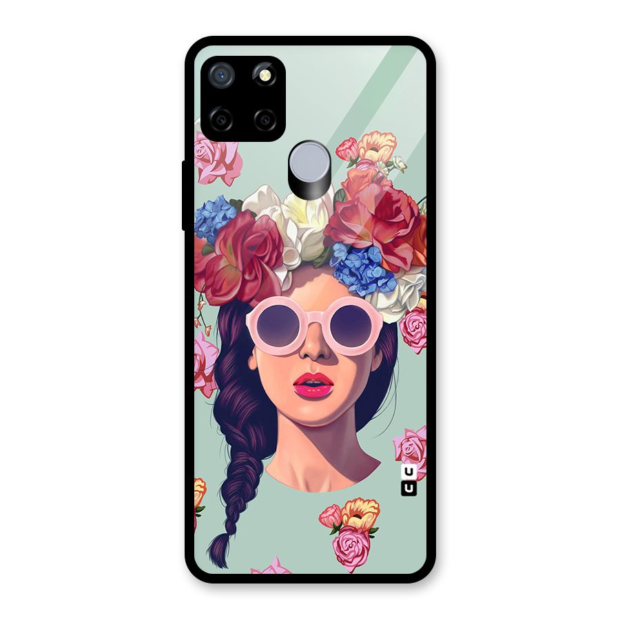 Pretty Girl Florals Illustration Art Glass Back Case for Realme Narzo 20