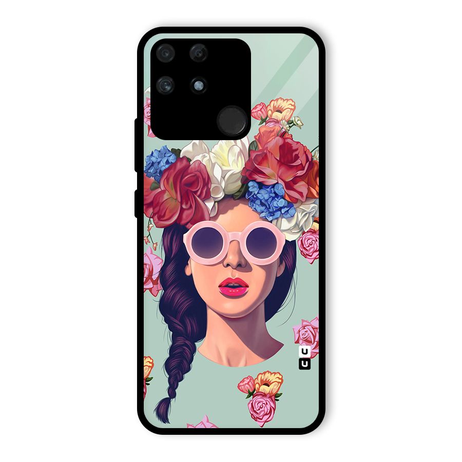 Pretty Girl Florals Illustration Art Glass Back Case for Realme Narzo 50A
