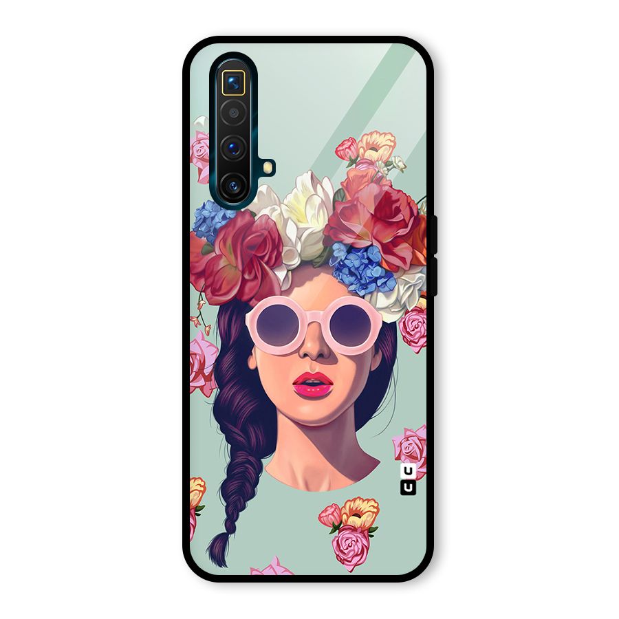 Pretty Girl Florals Illustration Art Glass Back Case for Realme X3